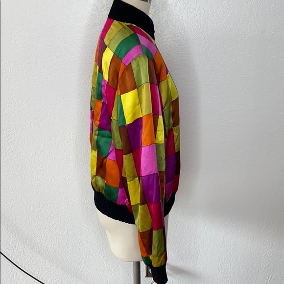 Vintage ST. JOHN multicolor silk bomber jacket M - Picture 5 of 8